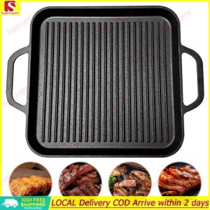 Reversible Cast Iron Griddle 11 Inch Square Plate for Gas Stove Oven Non-Stick Heavy Duty Cooking Pan
