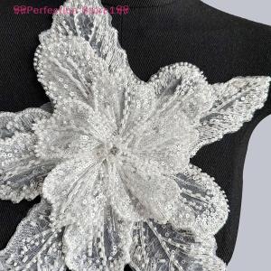 🎀Perfection Store1🎀 1PC DIY Sequin Beaded Decorative Lace Patches Multi Layered Clothing Accessories White High Quality Handmade