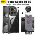 For Tecno Spark 30 5G Anti-Drop Acrylic Shell Protective Cover With Ring Iron Sheet Magnet For Tecno Spark 30 Pro 20 Pro 5G 30C Anti-blue Ray Tempered Glass and Lens Film. 