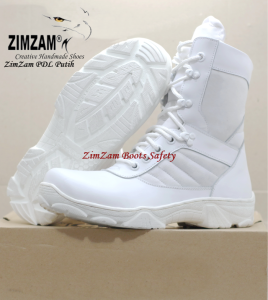 Promo Sepatu Pria PDL PDH Full Putih Kulit Safety Boots Ujung Besi Murah
