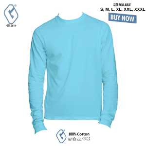 kaos polos biru muda combed 30s longsleeve / baju distro polos panjang