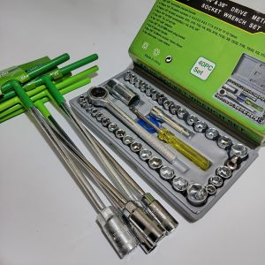 PAKET 2 SET Kunci Shock Set 40 In 1 Victory Gagang Rachet bolting 1-/4-3/8" 6pt + Kunci Sok T Set 5 Pcs 8 10 12 14 17 mm Victory / kunci t set lengkap