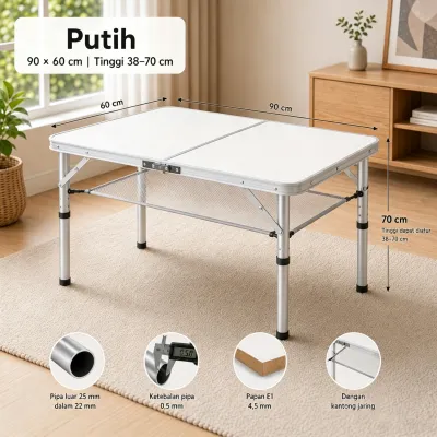 Meja Lipat Koper Meja Lipat 120x60cm Aluminium Meja Camping Meja Lipat Outdoor Meja makan lipat biru