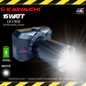 Senter Kepala Kawachi 15w 15 Watt LED Super Terang LY-150Z Putih atau Kuning Zoom In / Out Waterproof Lithium Cas Recas Rechargeable Isi Ulang Tahan Lama 25 Jam 4000 mAh Outdoor Headlight Camping Berburu COD Bayar Di Tempat Graha Mart