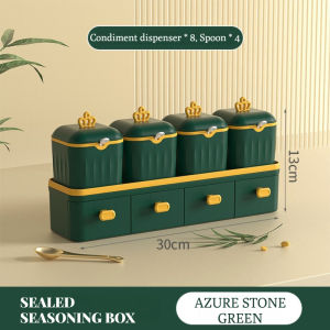 Crown Seasoning Pot Drawer Type Seasoning Box Set Condiment Storage Container Detachable Dispenser Seasoning Container Waterproof and moisture-proof Salt Monosodium Glutamate Preservation Box Kitchen Accessories