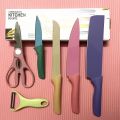 Philippines Top1 6pcs Kitchen Knife Set Corrugated Colorful Stainless Steel Chef Knife Bread Knife Cleaver Scissors Kitchen Bar. 