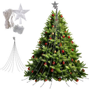 Seasonal Decorative LED Waterfall Tree Lights with Star Topper for Festive Home Decor Multi-Color String Lights