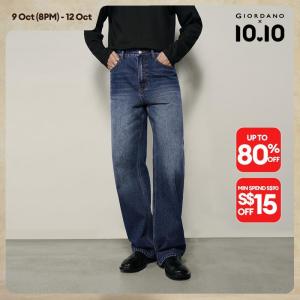 Giordano Men Five-pocket loose washed denim jeans Free Shipping 01115750