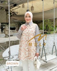 MDLY Baju atasan wanita/Kemeja Bergaris Kombinasi Exclusive brocade/Lexaa Shirt by MDLY SERIES II