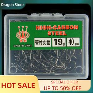 Dragon 100Pcs Ống Đóng Hộp Maruse Móc Màu Đen Cao Carbon Thép Coon Và Câu Cá Biển Móc Với Vòng Và Dây Thép gai
