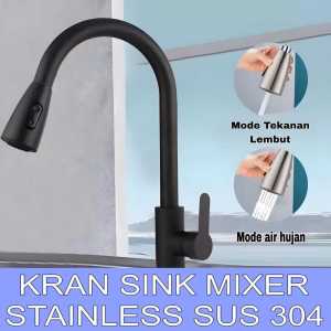 Kran Sink Mixer Tarik Stainless SUS 304 Hitam / Kran Flexible Tarik Curi Piring Stainless Hitam SUS 304