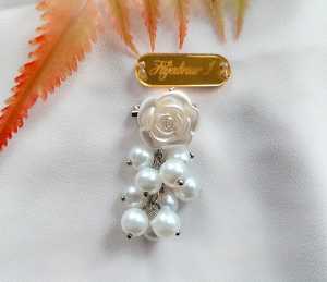 Hijabnur1 -Pin Hijab - Peniti Dagu - Bros Hijab Bunga dengan Mutiara Handmade
