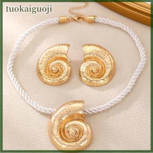 tuokaiguoji Fashionable Summer Vacation Ocean Conch Ear Studs Necklace For Women Trendy Beach Party Exaggerated Bohemian Jewelry Earrings