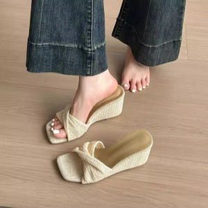 [Free Shipping] 2026 New Summer Fashion Versatile Chunky Heel WomenS Shoes WomenS Wedge Sandals Retro Woven Slippers