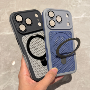 Luxury Shockproof Honeycomb Heat Dissipation Hole Case for iPhone 17 16 14 15 Plus 13 12 Pro Max For Magsafe Armor Bracket Cover