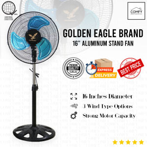 16" Aluminum Industrial Electric Stand Fan High Performance Three Speed (Golden Eagle GSF-16F)