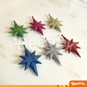 Dekorasi Natal Bintang Plastik Glitter (V36) 6pcs | Hiasan Pohon Natal Warna Warni