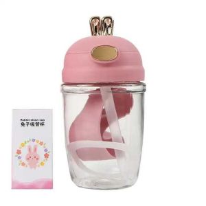 HTF 350 ml New Cute Cartoon Rabbit Water Cup Large Capacity Silicone Straw Cup Portable