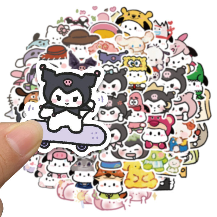 100pcs Sanrio Stickers Kuromi Cinnamoroll My Melody Pompom Purin