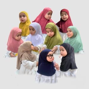 Hijab Bergo Anak Dagu Malay Jersey Ukuran 1- 3 Tahun Kerudung Anak Perempuan Jilbab Bergo Dagu Anak Malaysia