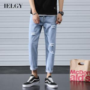 IELGY Quần Bò Rách Cho Nam Quần Chín Tấc Ống Rộng Dáng Suông Quần Ăn Xin Dễ Phối Xu Hướng