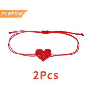 【PCWFKef】 2Pcs Valentine Của Ngày Hình Trái Tim Vòng Đeo Tay Cho Phụ Nữ Người Đàn Ông Handwoven Couple Người Bạn Tốt Nhất Dây Màu Đỏ Lãng Mạn Tình Yêu Vòng Đeo Tay Quà Tặng