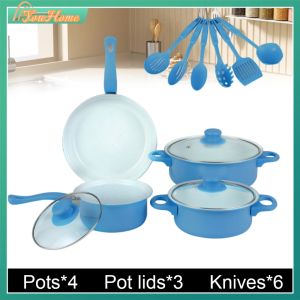 【Fast Delivery】 12-Piece Non-Stick Cookware Set Cooking Pot with Lid Milk Pot Maifan Stone Frying Pan Cooking Pot Set for All Types of Cooker 【Arrive 1-3 Days】