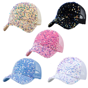 Unique Trucker Hat Teens Headwear Sequins for Travel Photo Props Eye-Catching Sequins Jeweled Sports Hat