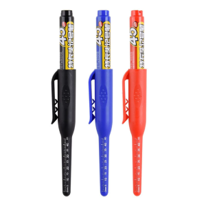 Long Head Marker Pen with Scale Black Redness Blue Deep Hole Carpenter Marker with 45mm Long Tip for Woodworking Marking