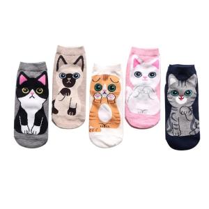5 Pairs Casual Socks Elastic Cuffs Soft Cats Pattern Design Breathable Comfortable Low Cut Short Ankle Socks for Women