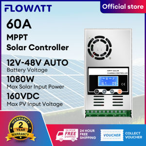 Flowatt 60A MPPT Solar Charge Controller 12V-48V Auto Max PV Input 150vdc Solar Battery Recharging Controller Support Lead Acid Battery & Lithium Battery