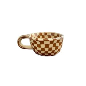 YANZA Plaid Ceramic Coffee Cup Hand Pinched INS Breakfast Container Creative Heat-resistant Irregular Chessboard Mugs Coffee