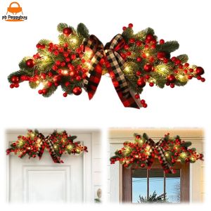 Seasonal Christmas Swag Door Decor Red and Gold Colors Hanging Ornament for Holiday Festivities
