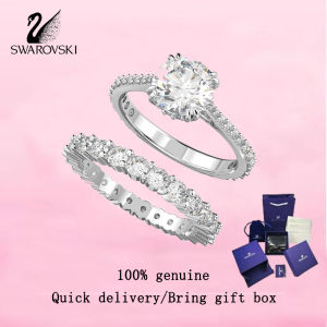 💎 Swarovski 💎 Womens fashion Ring S925 sterling silver set (2) round cut white diamond M5647662 Stilla ring Valentines Day gift Birthday gift