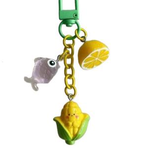 Adorable Resin Keychain Fish Lemon Corn Shape Key Ring Compact Design Gift Hanging Ornament Charm For Kids