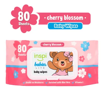 INSPI Babies Baby Wipes Unscented Powder Scent or Cherry Blossom Wipes. 80 Tender sheets per pack Wet Wipes for Newborn Baby and Kids - free shipping essentials