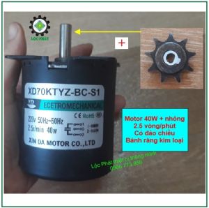 Mô tơ quay chậm 2.5 vòng/phút đảo trứng 6-10W 14W 28W 40W 220V giảm tốc có đảo chiều bánh răng kim loại