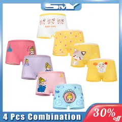 SMY 4Pcs Soft Cotton Cotton Kid Panties Cute Cartoon Seluar Dalam