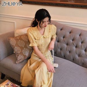 Laz Nigori ชุดสตรี2025ใหม่ฝรั่งเศสย้อนยุคเอวอารมณ์ชุดกลางความยาวชุดหวานหญิง Bellflower กระโปรง