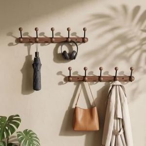 FFBH Wall Mounted Solid Wood Coat Rack Modern Clothes Racks Organizer Corner Hat Hook Wooden Storage Furniture Living Room Hallway 5T9N4