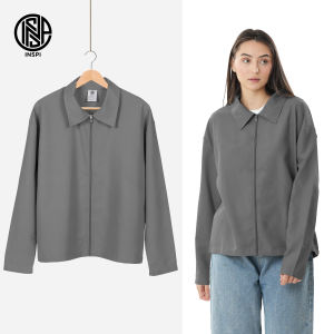 INSPI Long Sleeve Full Zipper Polo For Men & Women Collar Plain Korean Casual Tops Collection Menswear Longsleeves