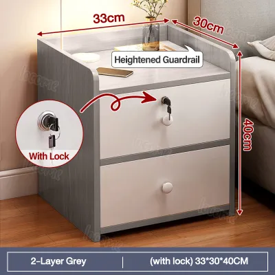 【With Lock】Nordic Modern Wooden Bedside Table For Bedroom With Drawer Nightstand Side Table Storage Cabinet Bedside Table With Lock