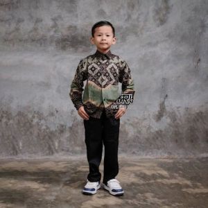Kemeja Batik Anak Laki Laki Lengan Panjang Usia 2 Sampai 12 Tahun Baju Batik Anak Cowok Hitam Merah