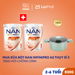 [Tặng Nồi chống dính elmich 18cm] Combo 2 lon Sữa bột Nestle NAN INFINIPRO A2 3 800g Cho Bé 2 - 6 Tuổi Có Đạm A2 6HMO & Lợi Khuẩn Kép hỗ trợ tiêu hóa đề kháng