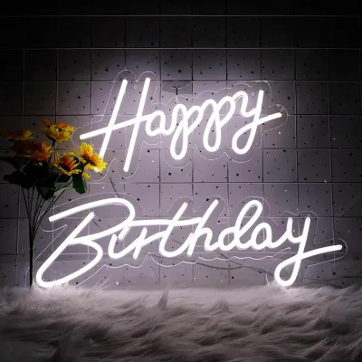 Happy Birthday Neon Sign LED Neon Light Banner Lamp Gift Wall Art Decoration