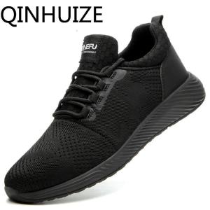 QINHUIZE Fashion new steel toe work safety shoes Lightweight breathable smash-proof puncture-insulated work safety shoes Lightweight protective shoes men