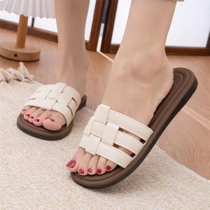 Womens Fashion Flat Sandals Slip-On Open-Toe Korean Style Slippers for Comfortable & Versatile for Outdoor Casual Wear 054523