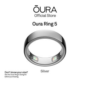 Oura Ring 5 Silver - (Size 6 -13) Smart Ring for Health Sleep Fitness and More - Size First with Oura Ring 5 Sizing Kit