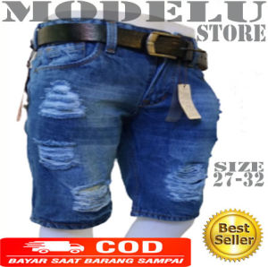 Celana Pendek JINS Pendek Biru Donker Model Sobek-Sobek Celana Pendek JEANS Untuk Dewasa Model Laki dan Kerem Produk Distro Tebaru Tahun ini