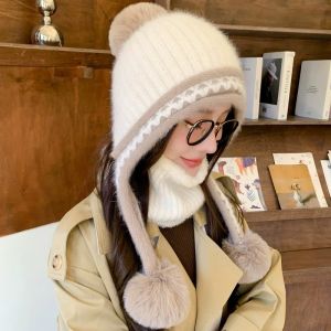 DT775-Womens Winter Knitted Hat Fashionable女冬季针织帽时尚可爱加绒加厚保暖护耳毛线防寒帽